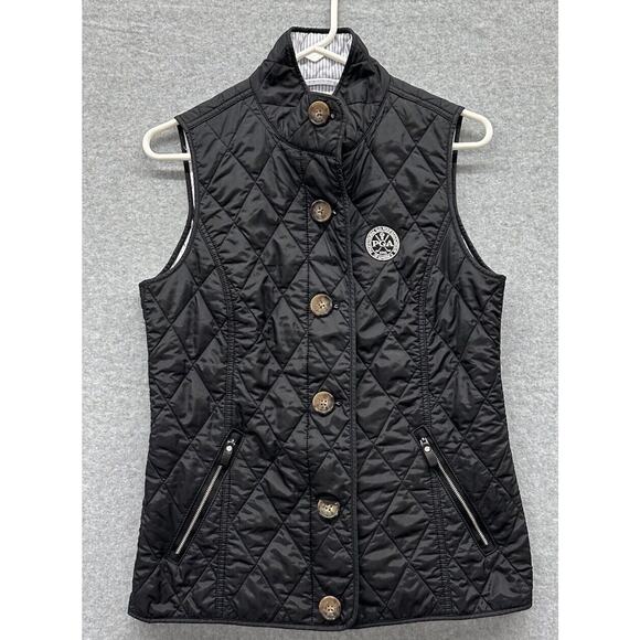 Pga Golf POLO RALPH LAUREN Vest Womens Medium Jacket Quilted Logo Button Full Zi - Picture 1 of 9